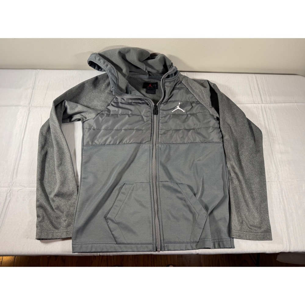 Jordan Boys Grey Hybrid Quilted Full Zip Hoodie Jumpman Logo Size Large L 12-13Y